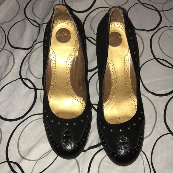 Sam Edelman Shoes Women's 8.5 Narrow Heel 3.5'' Black Suede/ Leather Studs EUC - Picture 3 of 8
